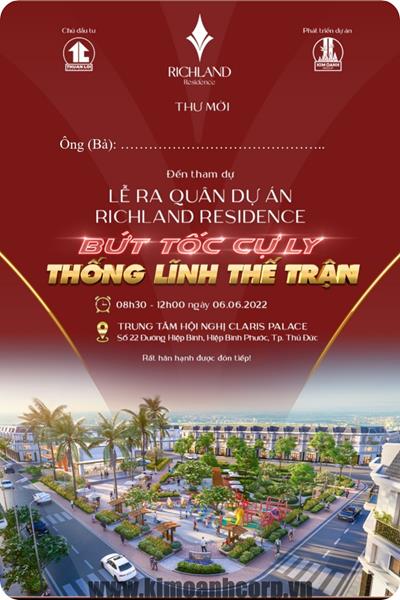 Kick Off Dự Án RichLand Residence Ngày 6.6 Khu Dân Cư Đẳng Cấp Tại Thị Xã Bến Cát Tỉnh Bình Dương