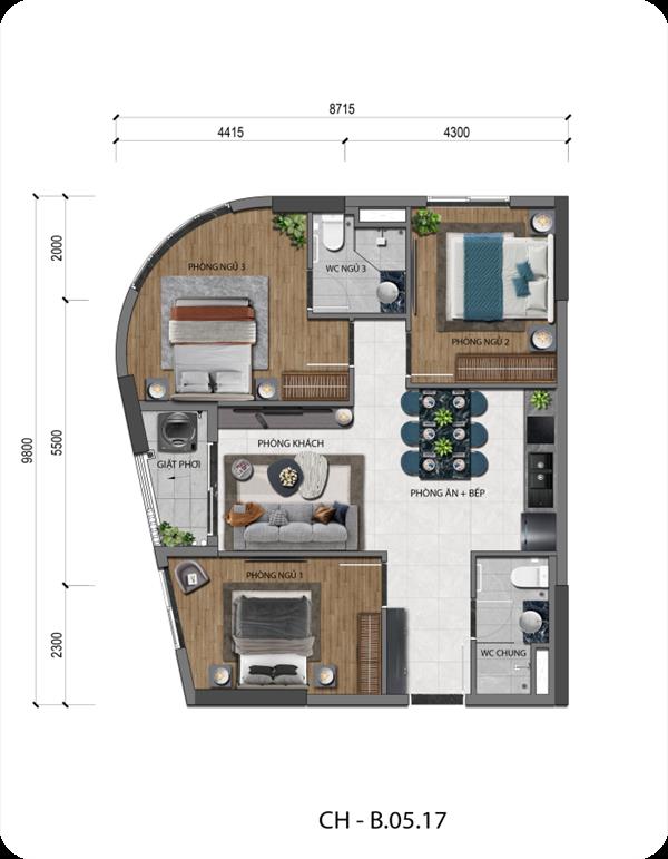 Căn hộ 3PN tại A&K Tower – Không gian sống đẳng cấp cho người biết hưởng thụ