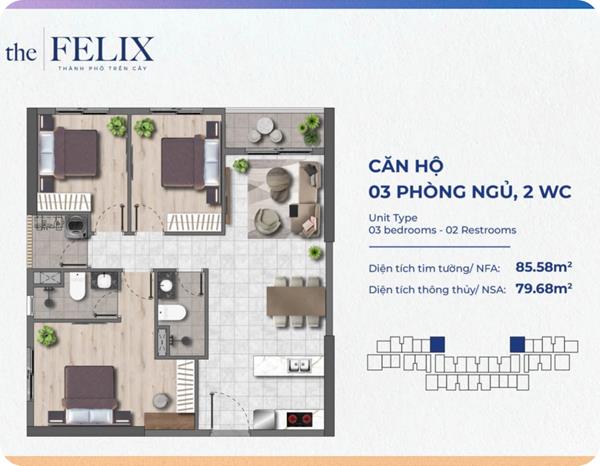 Lợi thế đầu tư căn hộ 3 phòng ngủ tại The Felix – Khan hiếm, thanh khoản tốt, giá trị bền vững