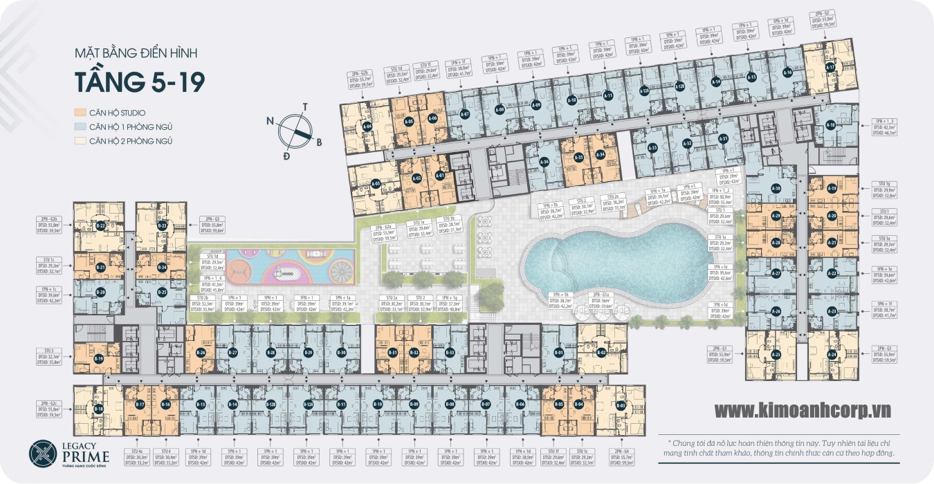 Mặt bằng tầng 5 đến 19 dự án căn hộ Legacy Central