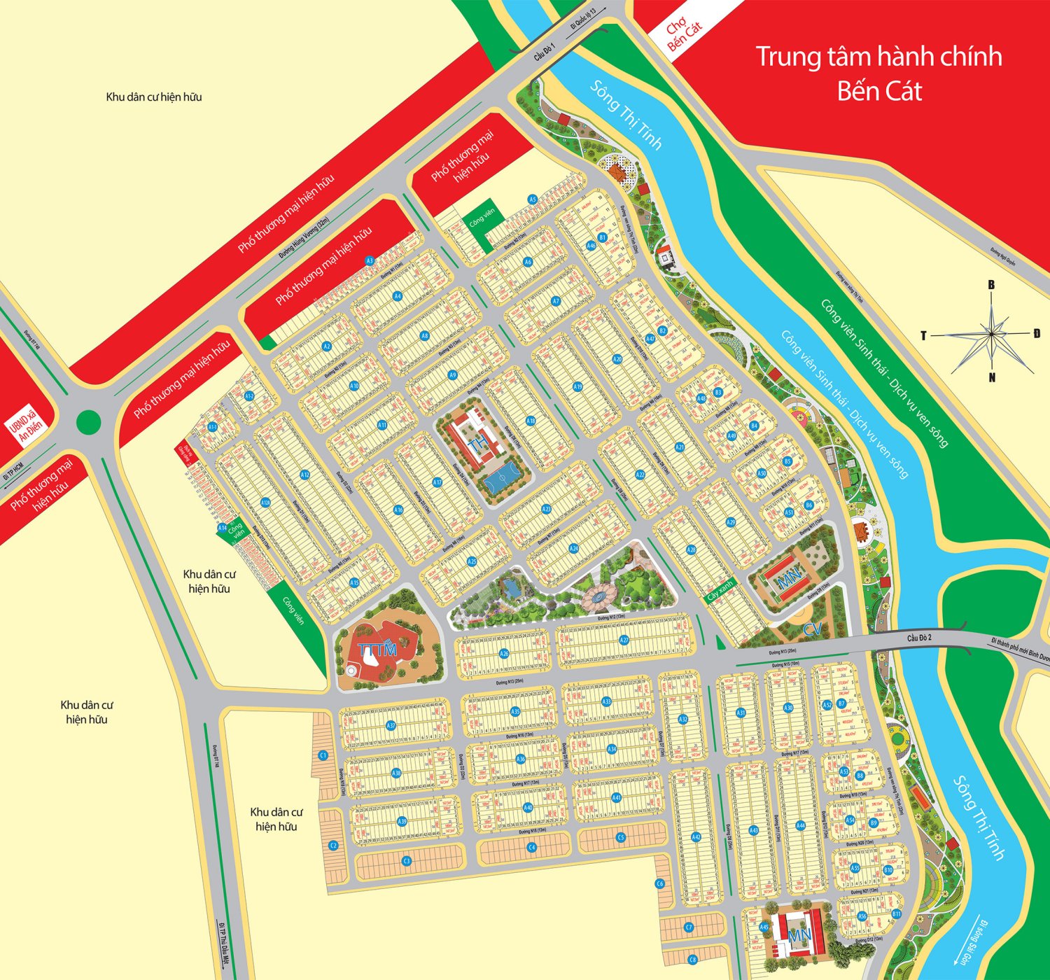 Sơ đồ phân lô Dự án Mega City 1 - Khu Dân Cư Cầu Đò Bến Cát