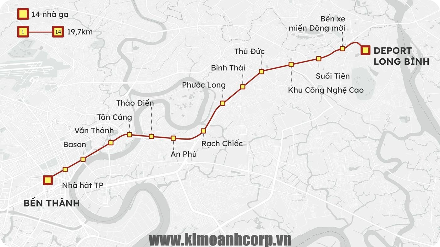 Lộ trình tuyến metro Bến Thành - Suối Tiên.