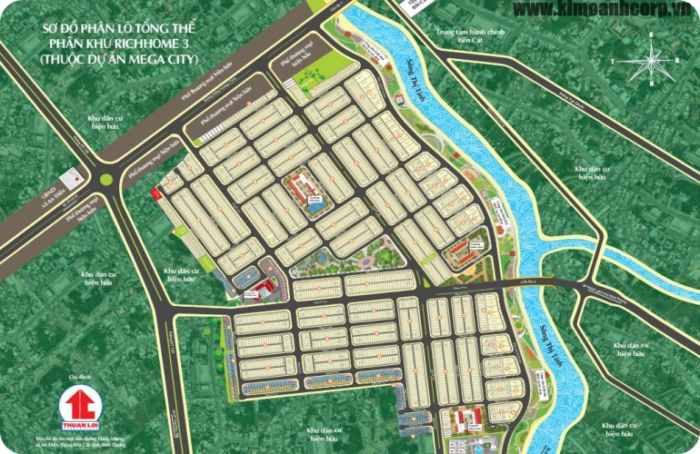 Sơ đồ dự án Richhome 3 thuộc Khu Dân Cư Mega City 1 tại mặt tiền đường Hùng Vương, thị xã Bến Cát, tỉnh Bình Dương.