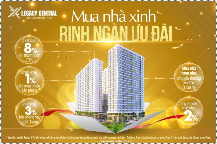 Nhiều ưu đãi, chiết khấu, quà tặng khùng mùa dịch khi mua Căn Hộ Legacy Central của Kim Oanh Group.